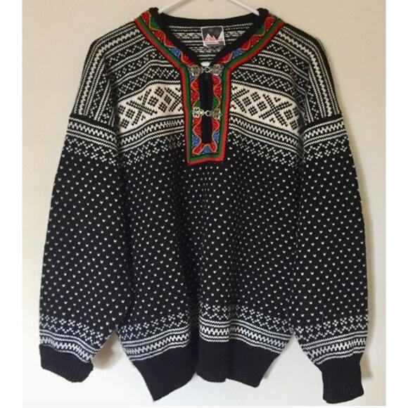 Dale of Norway Setesdal Unisex black and embroidered v neck Sweater - Picture 3 of 4